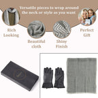 Gift Box with Leather Gloves and Merino Wool Scarf - Black - Grey