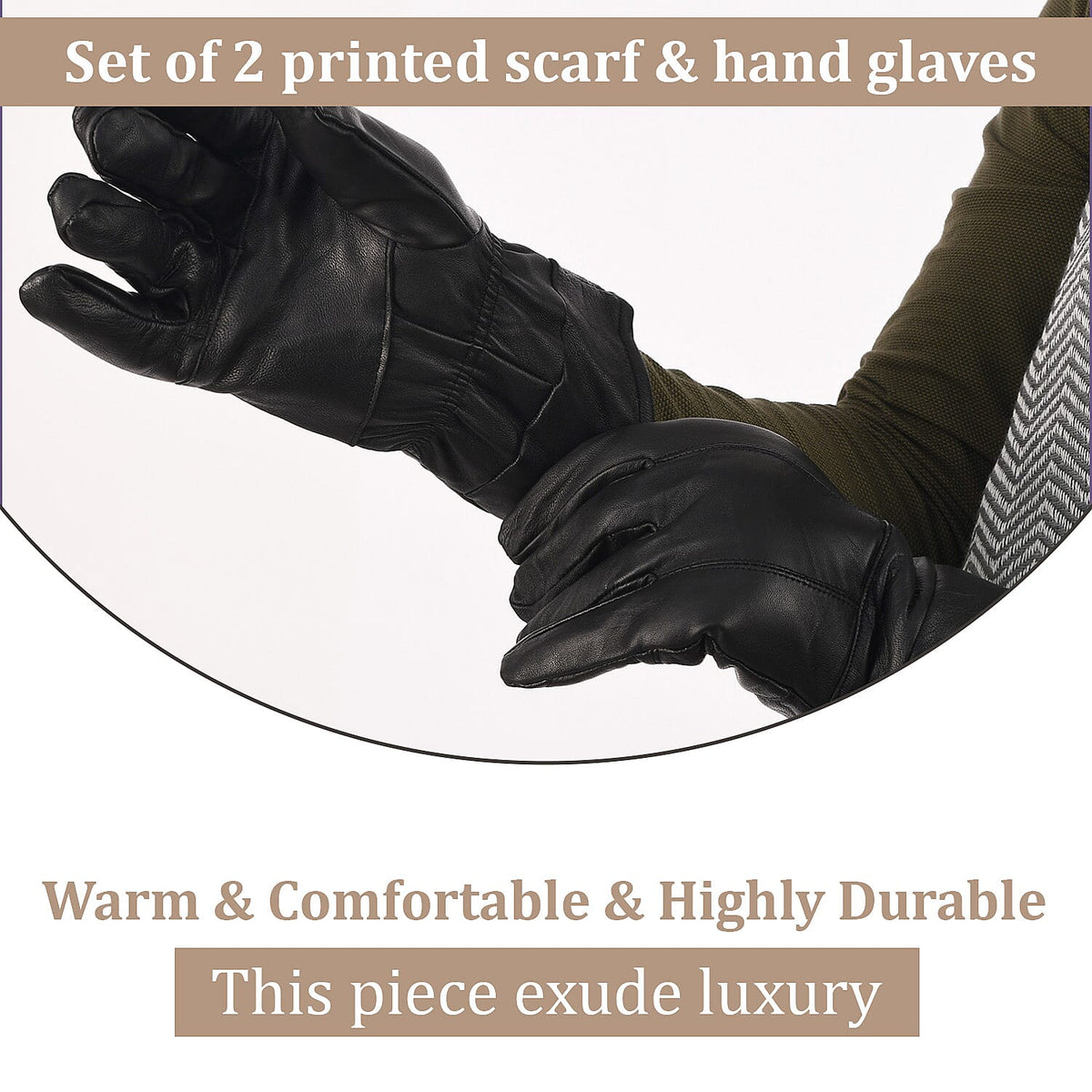 Gift Box with Leather Gloves and Merino Wool Scarf - Black &amp; Grey 4007834 3