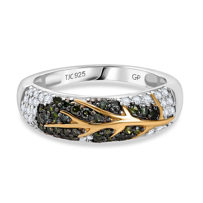 GP Italian Garden Collection - Green Diamond, White Diamond Ring in 18K Vermeil Yellow Gold Plated &amp; Rhodium Overlay Sterling Silver 8036535 1