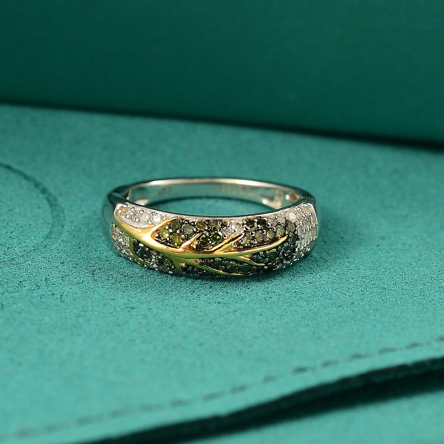 GP Italian Garden Collection - Green Diamond, White Diamond Ring in 18K Vermeil Yellow Gold Plated &amp; Rhodium Overlay Sterling Silver 8036535 2