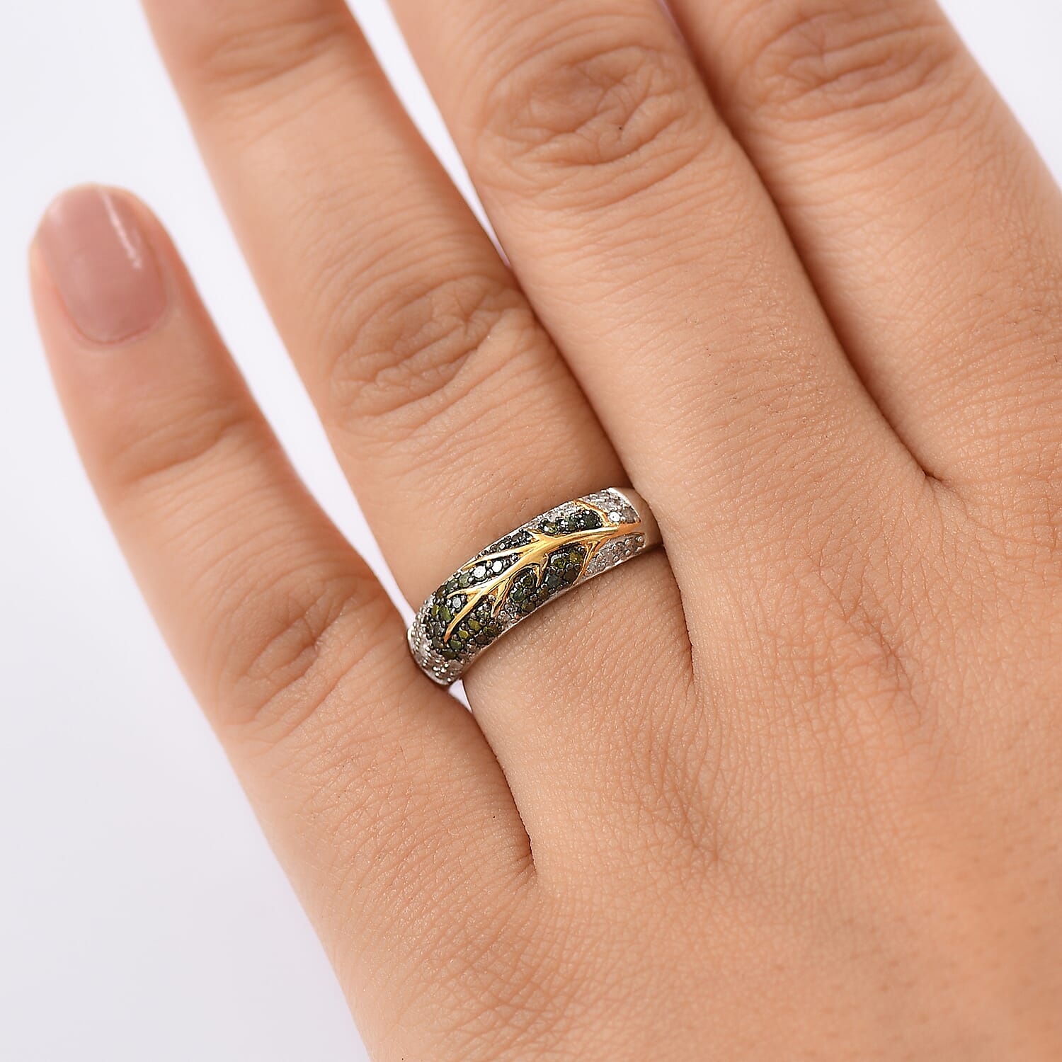 GP Italian Garden Collection - Green Diamond, White Diamond Ring in 18K Vermeil Yellow Gold Plated &amp; Rhodium Overlay Sterling Silver 8036535 3