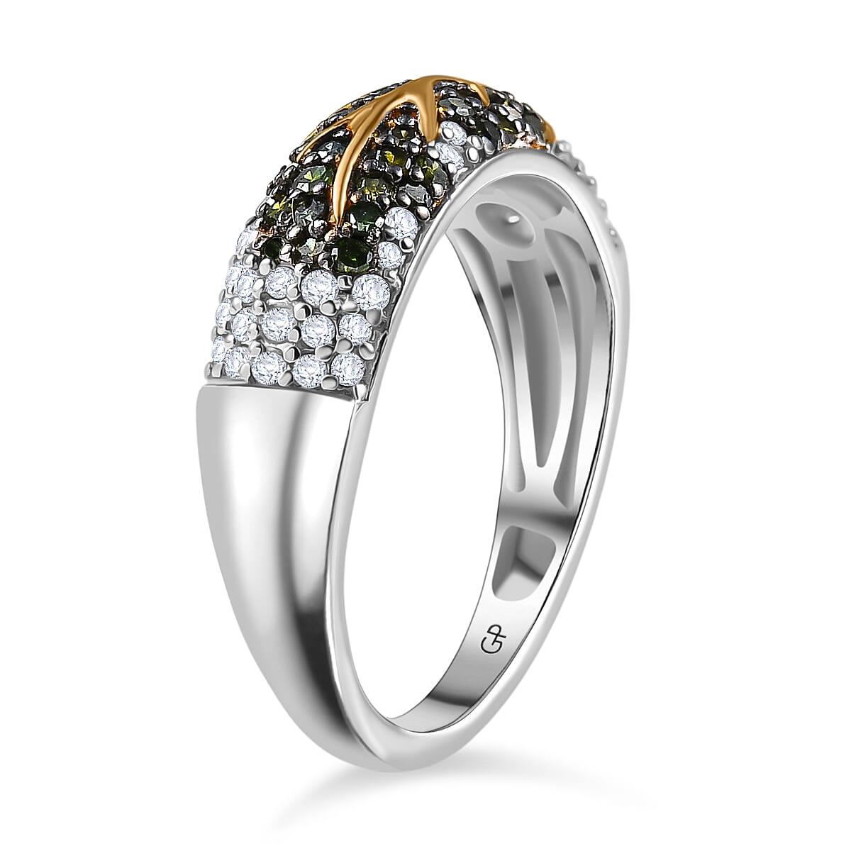 GP Italian Garden Collection - Green Diamond, White Diamond Ring in 18K Vermeil Yellow Gold Plated &amp; Rhodium Overlay Sterling Silver 8036535 4