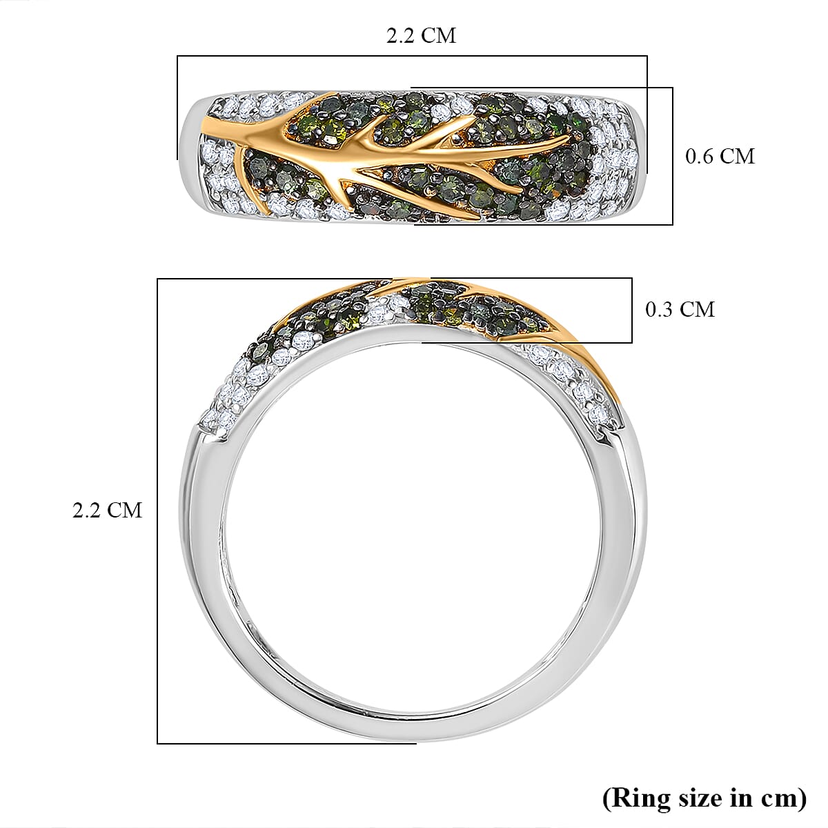 GP Italian Garden Collection - Green Diamond, White Diamond Ring in 18K Vermeil Yellow Gold Plated &amp; Rhodium Overlay Sterling Silver 8036535 6