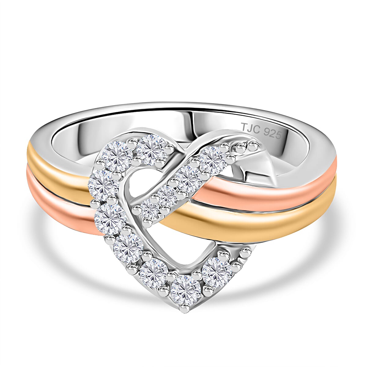 GP - Amore Collection Lab Grown Diamond and Blue Sapphire Heart Ring in 18K Vermeil Yellow Gold Plated and Rhodium Overlay Sterling Silver 8028893 0