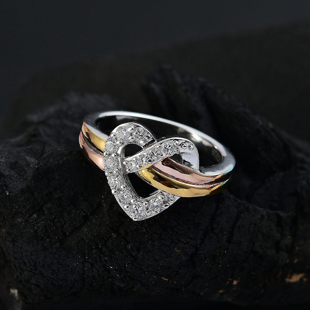 GP - Amore Collection Lab Grown Diamond and Blue Sapphire Heart Ring in 18K Vermeil Yellow Gold Plated and Rhodium Overlay Sterling Silver 8028893 2
