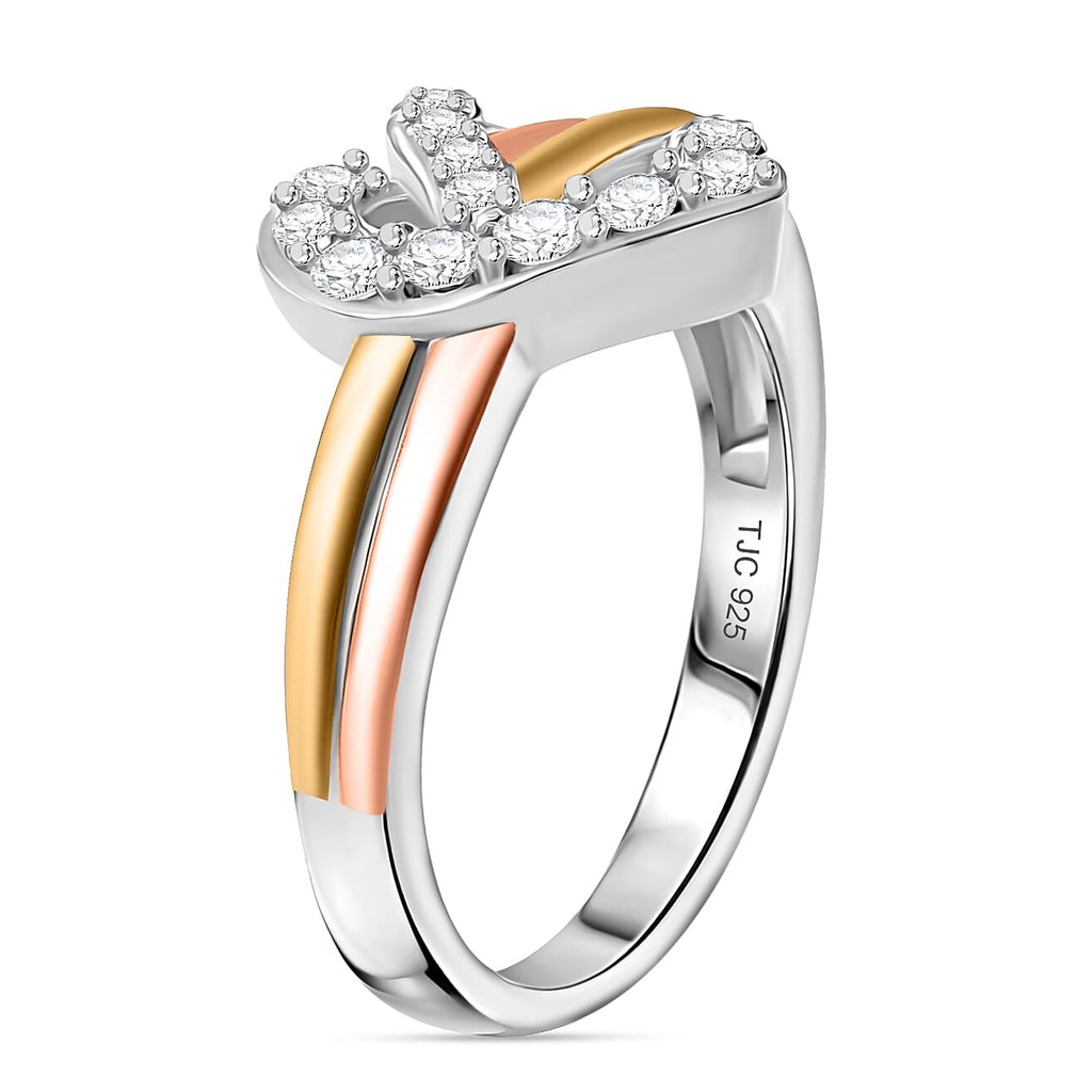 GP - Amore Collection Lab Grown Diamond & Blue Sapphire Heart Ring in 18K Vermeil Yellow Gold Plated & Rhodium Overlay Sterling Silver 0.34 Ct.