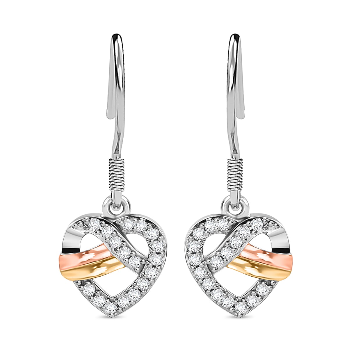 GP - Amore Collection Lab Grown Diamond (SI/GH) and Blue Sapphire Solitaire Lever Back Heart Earrings with Hook in 18K Vermeil Yellow and Rose Gold Plated and Rhodium Overlay Sterling Silver 8028909 0