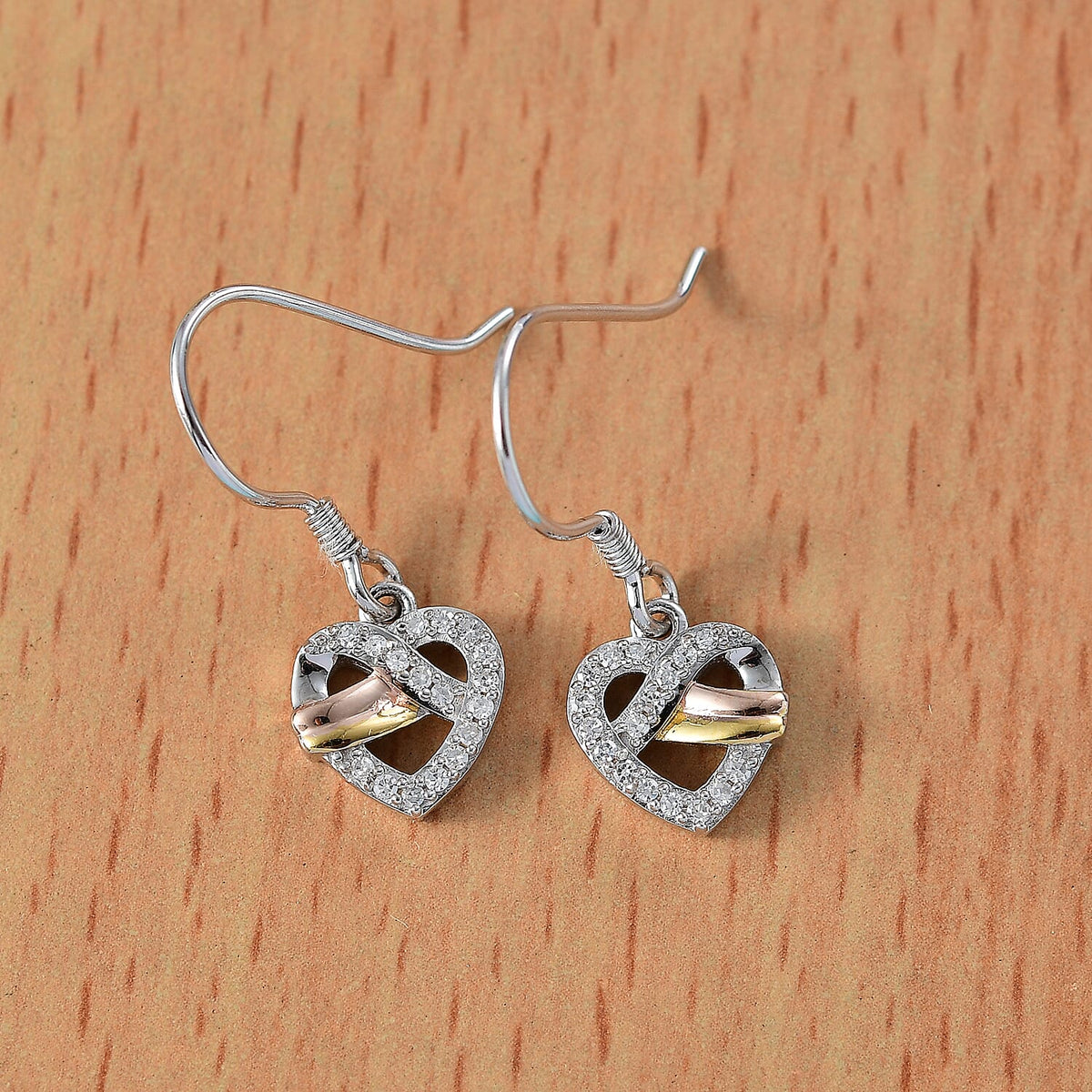GP - Amore Collection Lab Grown Diamond (SI/GH) and Blue Sapphire Solitaire Lever Back Heart Earrings with Hook in 18K Vermeil Yellow and Rose Gold Plated and Rhodium Overlay Sterling Silver 8028909 2