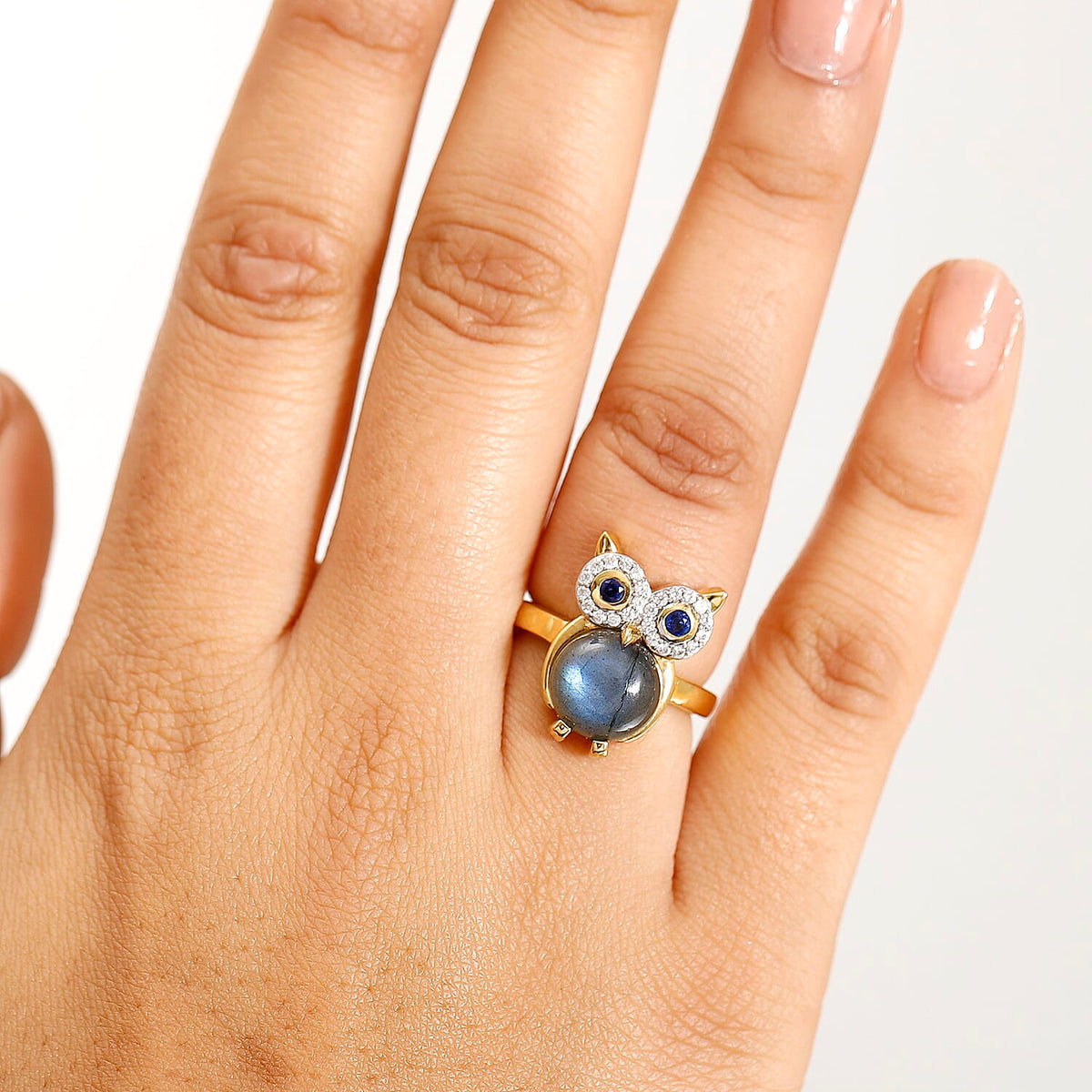 GP Collection - Labradorite, Kyanite and White Zircon Owl Ring in 18K Vermeil Yellow Gold Plated Sterling Silver 5.32 Ct. 8017483 3
