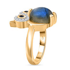 GP Labradorite, Blue Sapphire & Multi Gemstones Ring in 18K Vermeil Yellow Gold Plated Sterling Silver 5.32 Ct.