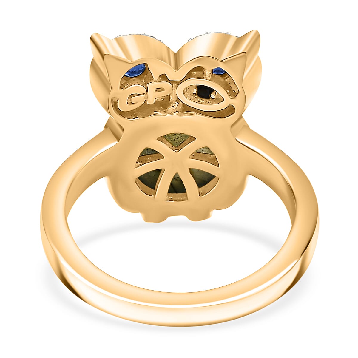 GP Collection - Labradorite, Kyanite and White Zircon Owl Ring in 18K Vermeil Yellow Gold Plated Sterling Silver 5.32 Ct. 8017483 5