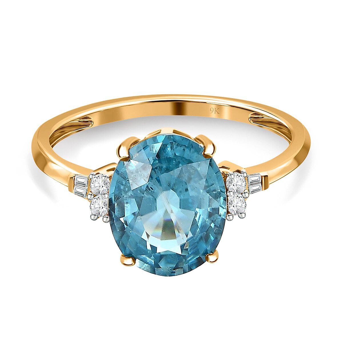 9K Yellow Gold Ratanakiri Blue Zircon and Diamond (G-H) Ring 3.85 Ct 7423236 1