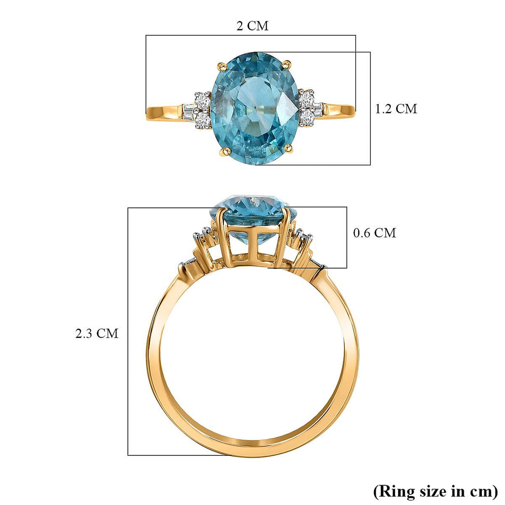 9K Yellow Gold Ratanakiri Blue Zircon and Diamond (G-H) Ring 3.85 Ct