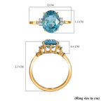 9K Yellow Gold Ratanakiri Blue Zircon and Diamond (G-H) Ring 3.85 Ct