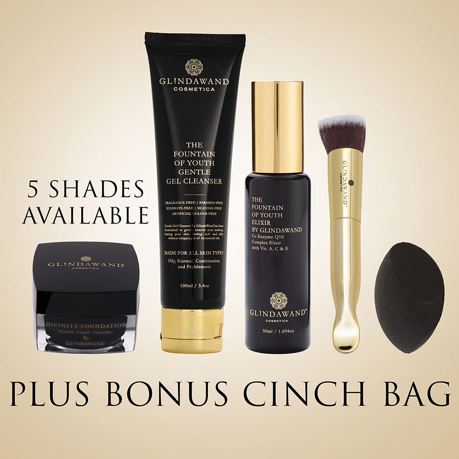 Glindawand Foundation Make Up Set (Incl. Gel Cleanser, Concealer, Brush, Complex Elixir and Beauty Blender) 7725486 5