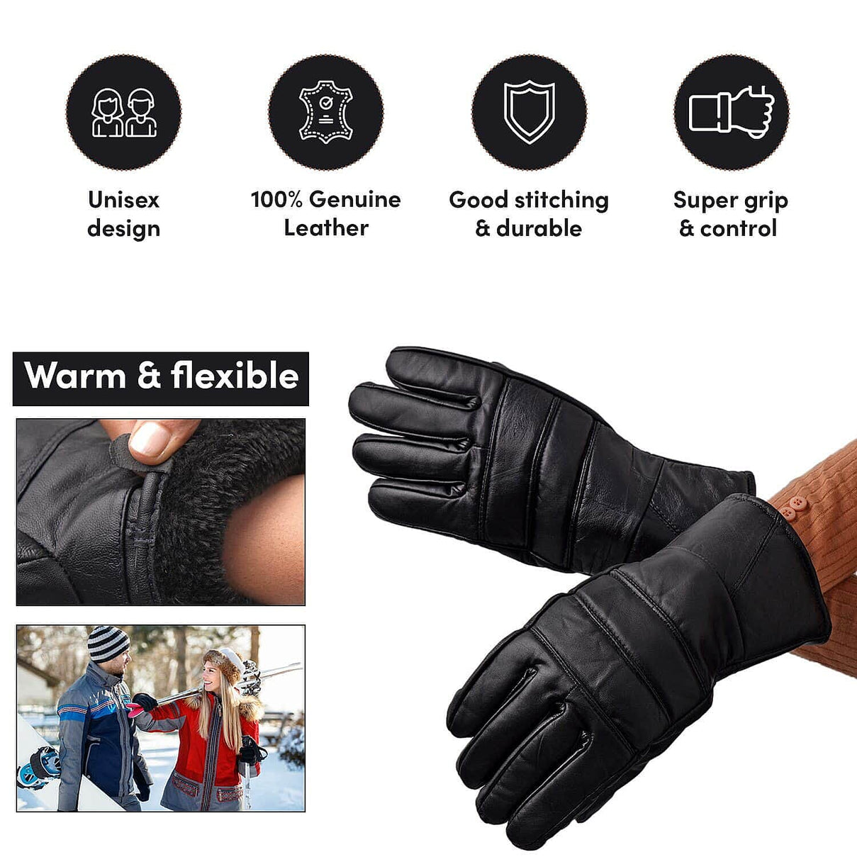 100% Genuine Leather Gloves - Black 7197880 1