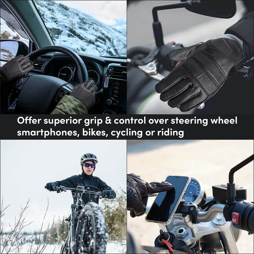 Genuine Leather Warm & Flexible Mens Gloves Black