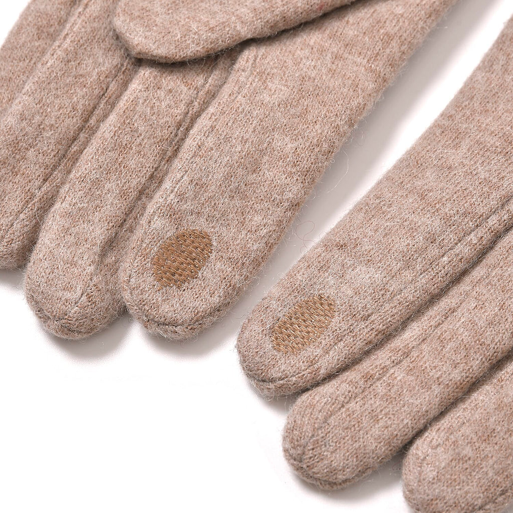 Elegant Cashmere Touch Screen Pearl Embellishments Gloves - Beige