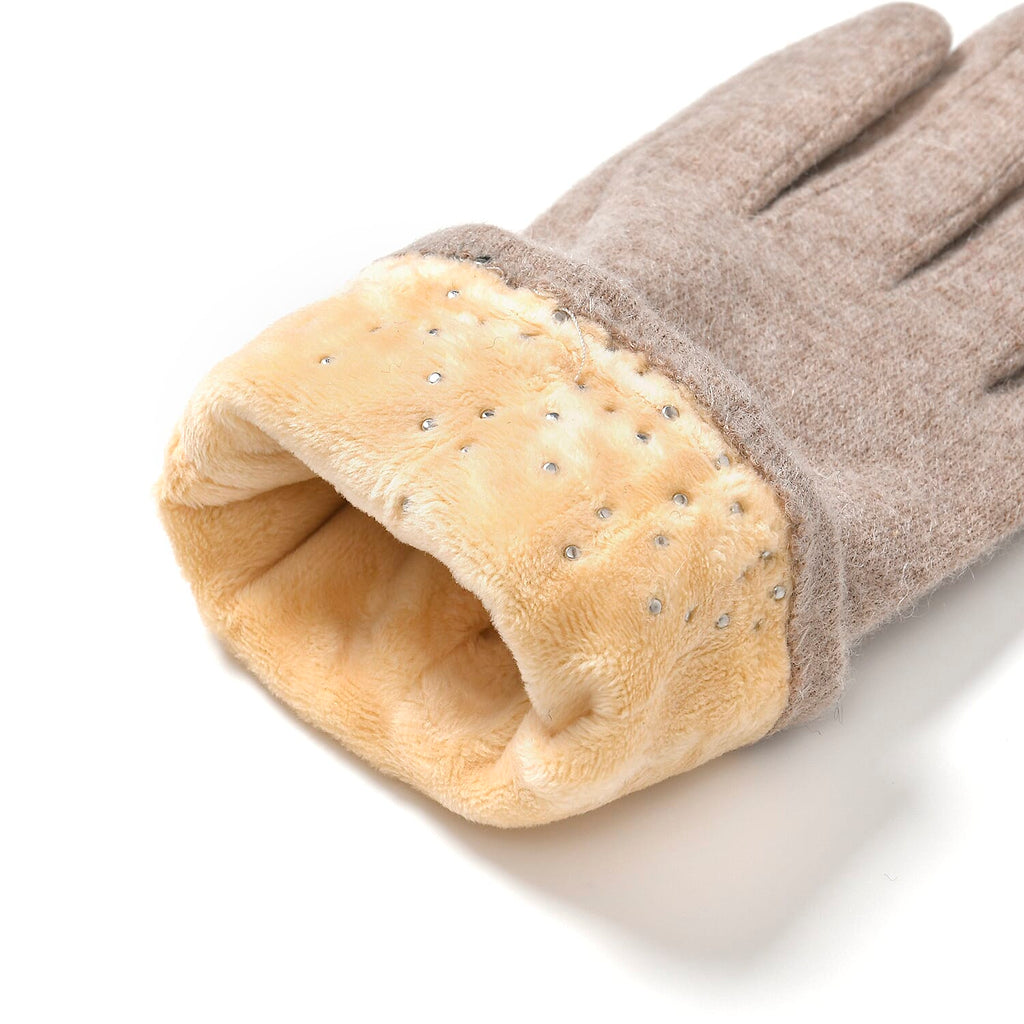 Elegant Cashmere Touch Screen Pearl Embellishments Gloves - Beige