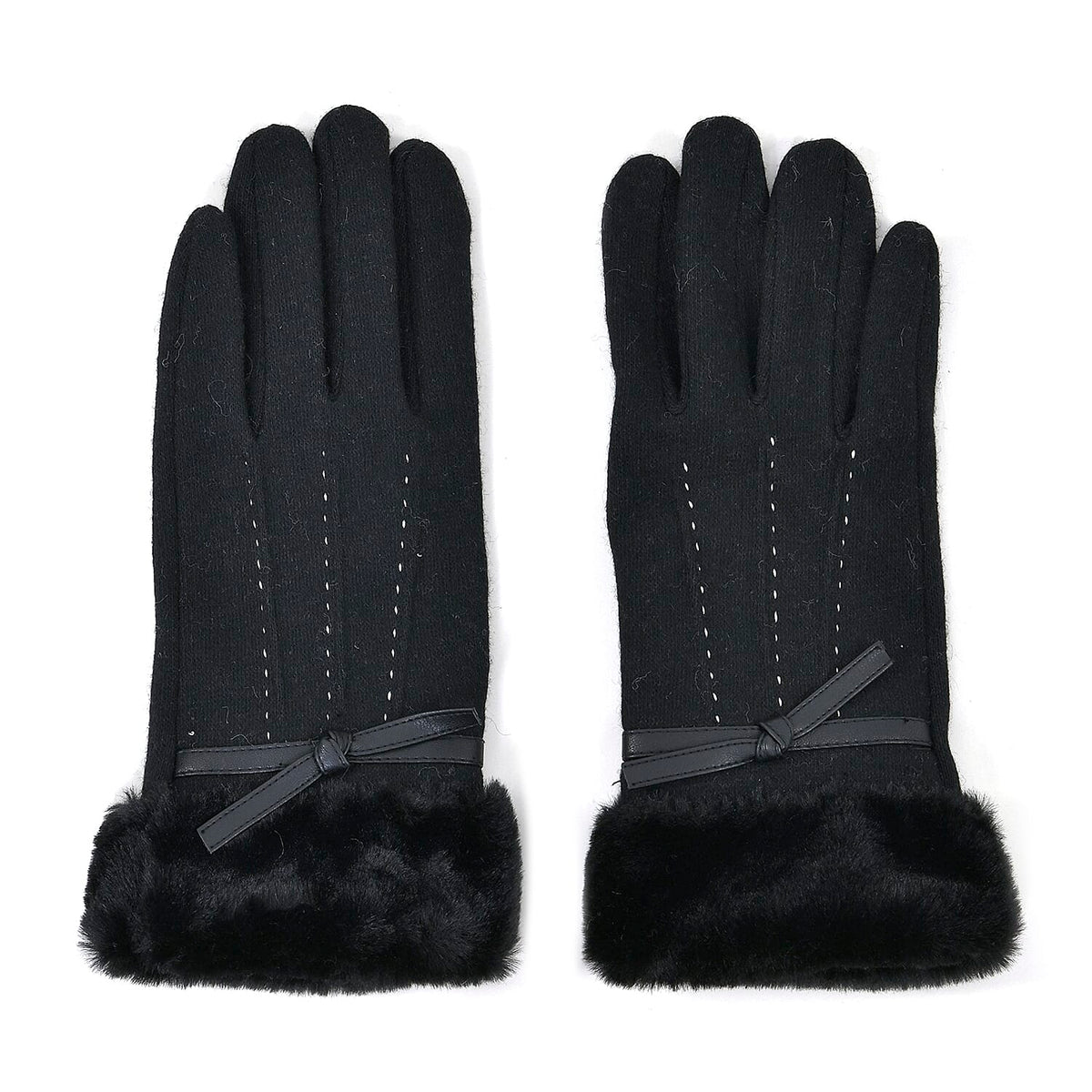 Luxurious 70% Cashmere Gloves with Faux Fur Trim- Black 7733545 0