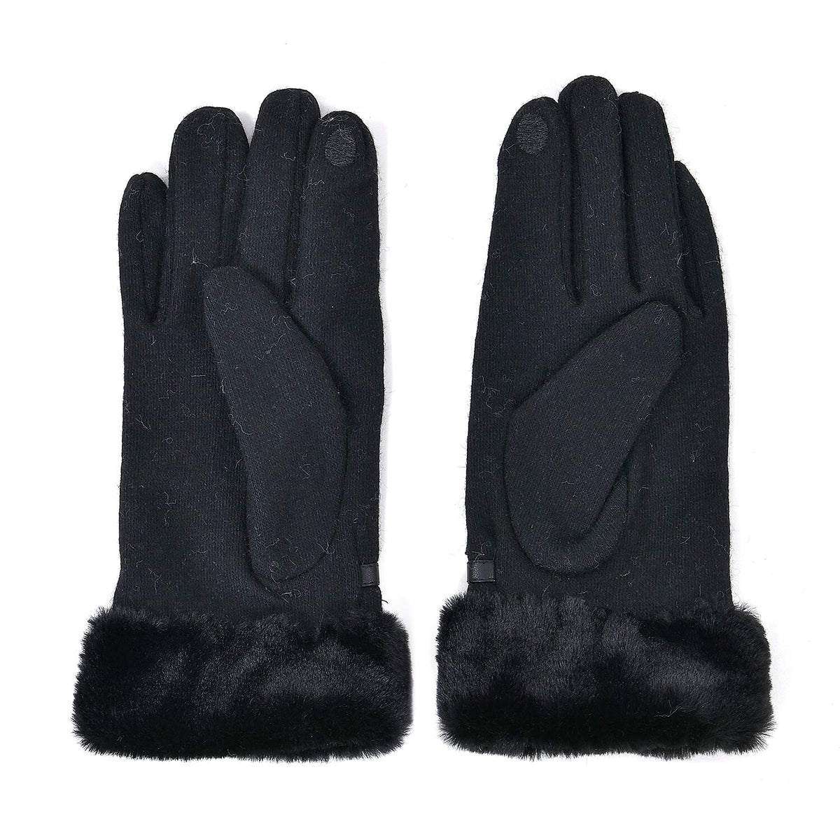Luxurious 70% Cashmere Gloves with Faux Fur Trim- Black 7733545 7