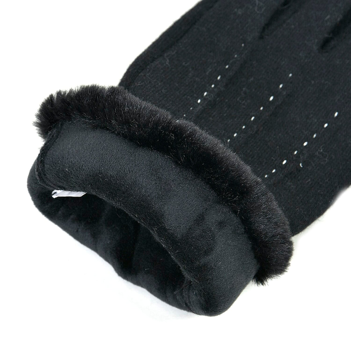 Luxurious 70% Cashmere Gloves with Faux Fur Trim- Black 7733545 11