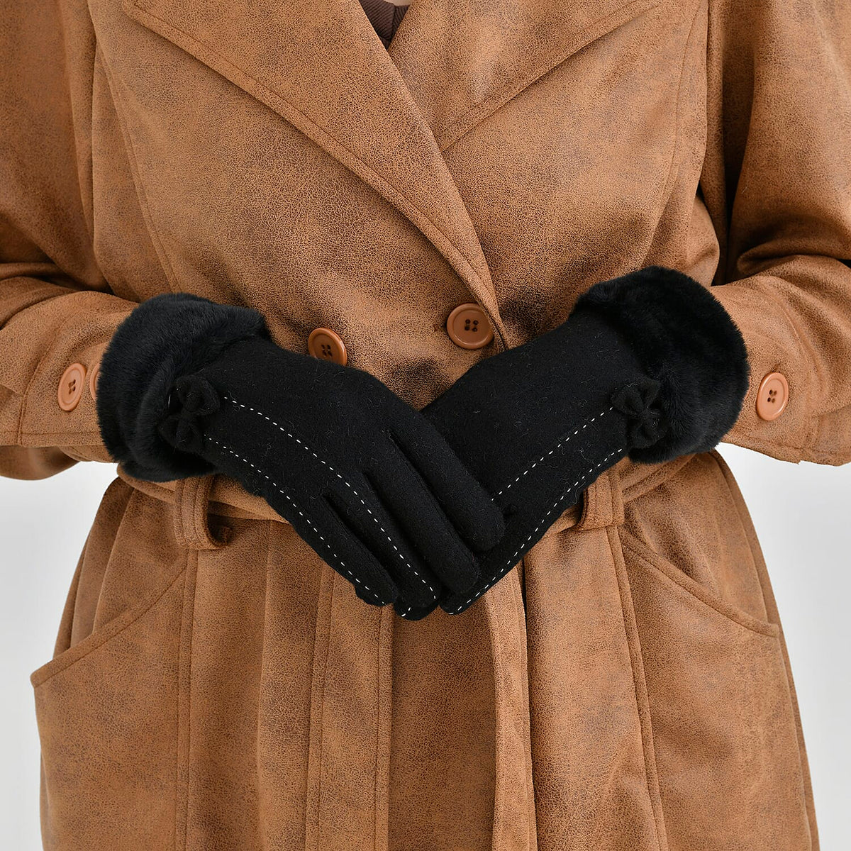 Cashmere-Blend Winter Gloves with Faux Fur Trim and Bow Detail - Touchscreen Friendly V32607748 6