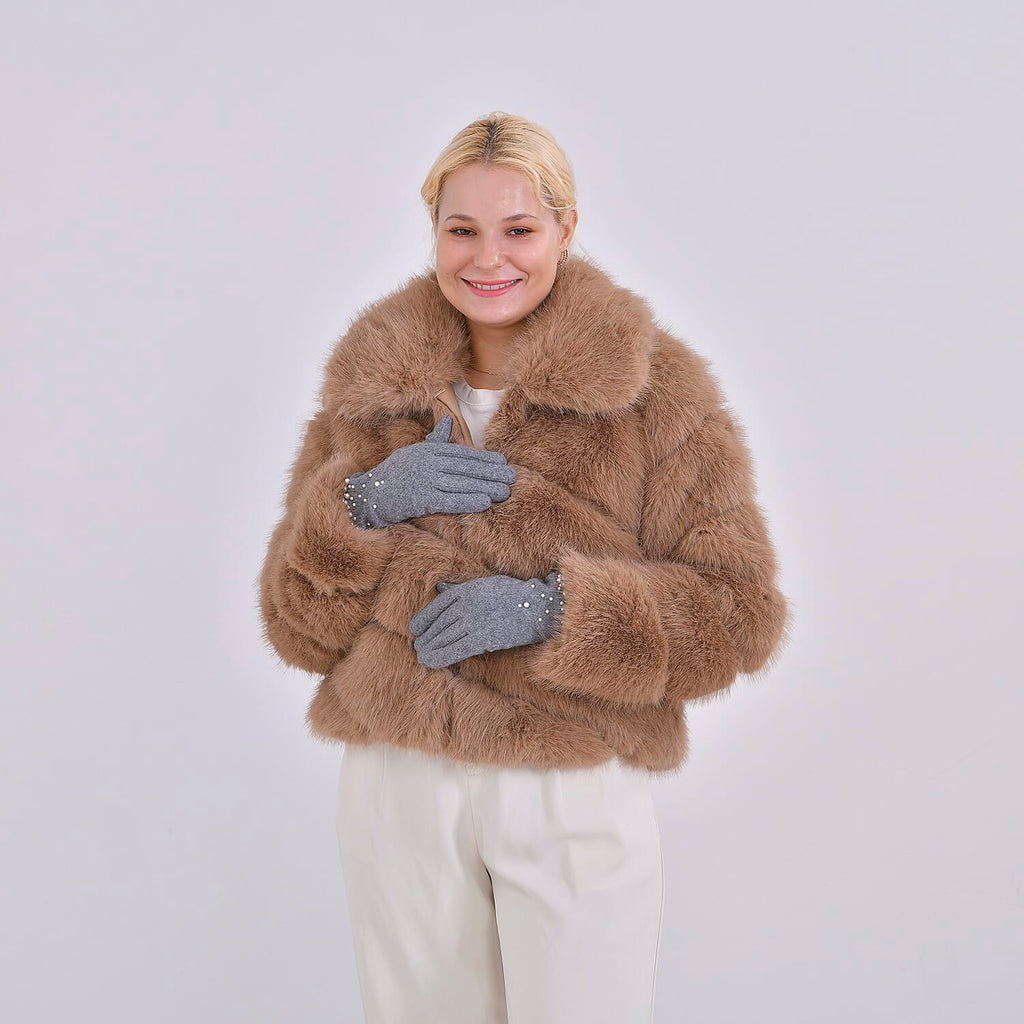 Elegant Cashmere Touch Screen Pearl Embellishments Gloves - Grey