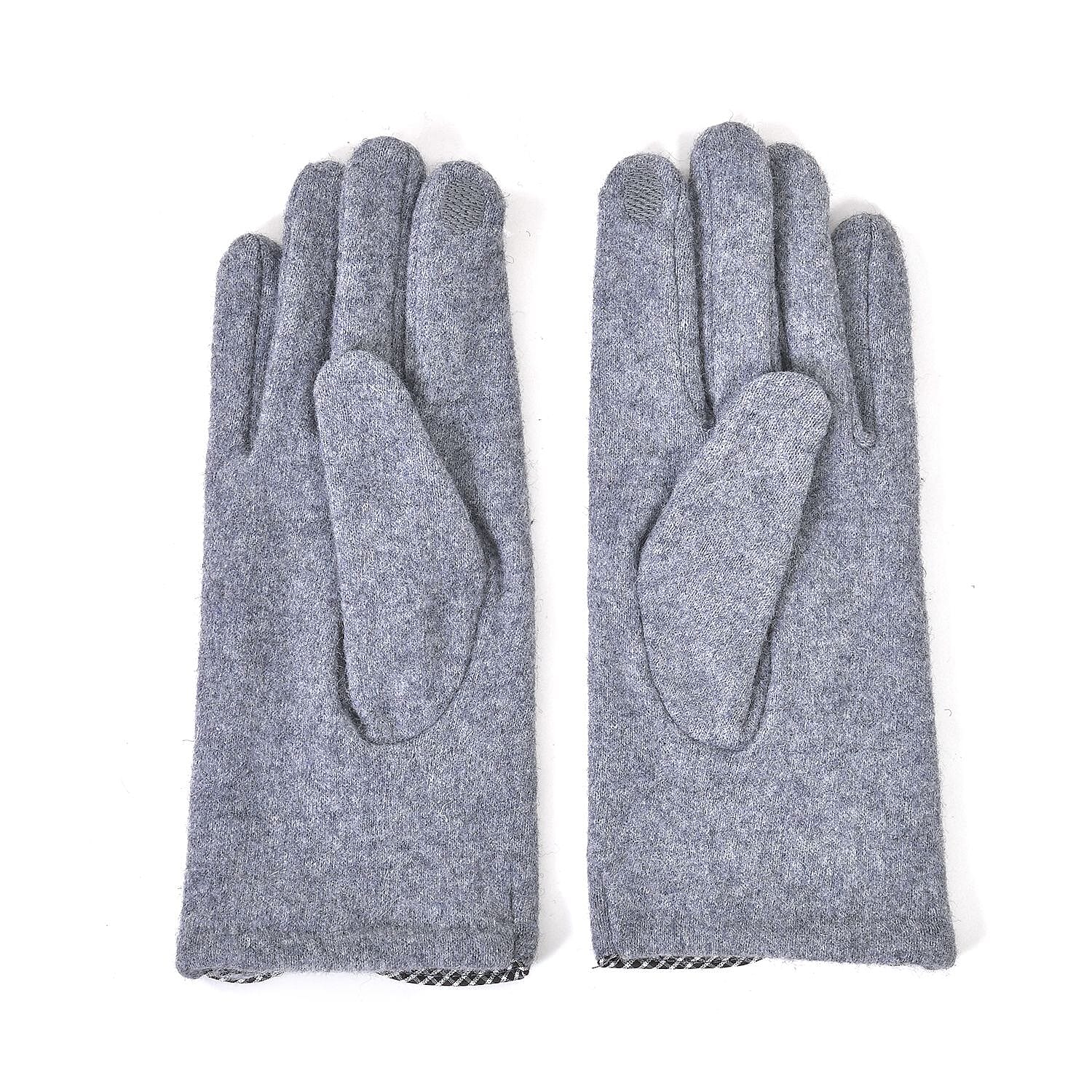 Luxury Cashmere Wool Gloves With Button Detailing and Fleece Lining - Grey 7851688 10