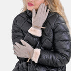 Luxurious 70% Cashmere Gloves with Faux Fur Trim- Khaki