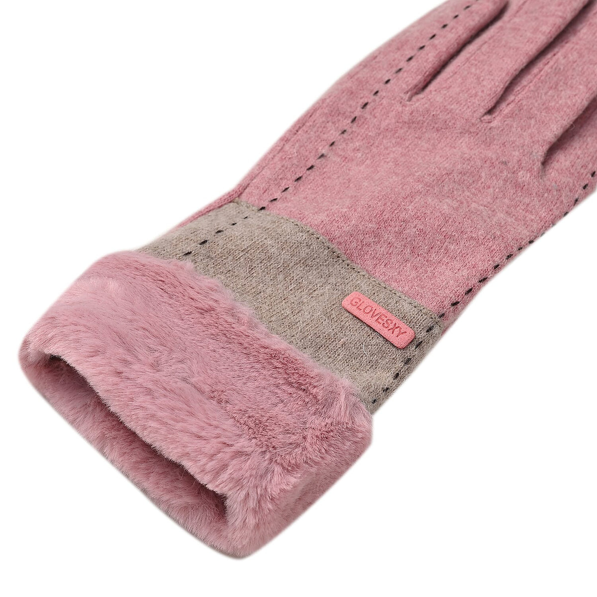 Luxury Cashmere Wool Gloves With Detailing and Fleece Lining - Pink 7851237 5