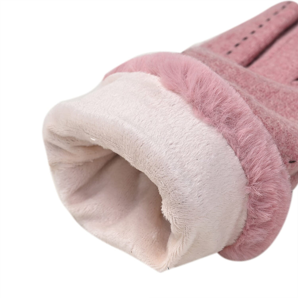 Luxury Cashmere Wool Gloves With Detailing and Fleece Lining - Pink