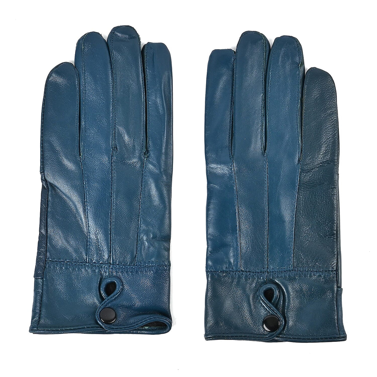 Luxurious 100% Leather &amp; Faux Fur Lining Gloves - Blue 7619588 0