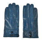 Luxurious 100% Leather & Faux Fur Lining Gloves - Blue