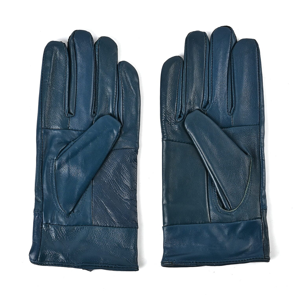 Luxurious 100% Leather & Faux Fur Lining Gloves - Blue
