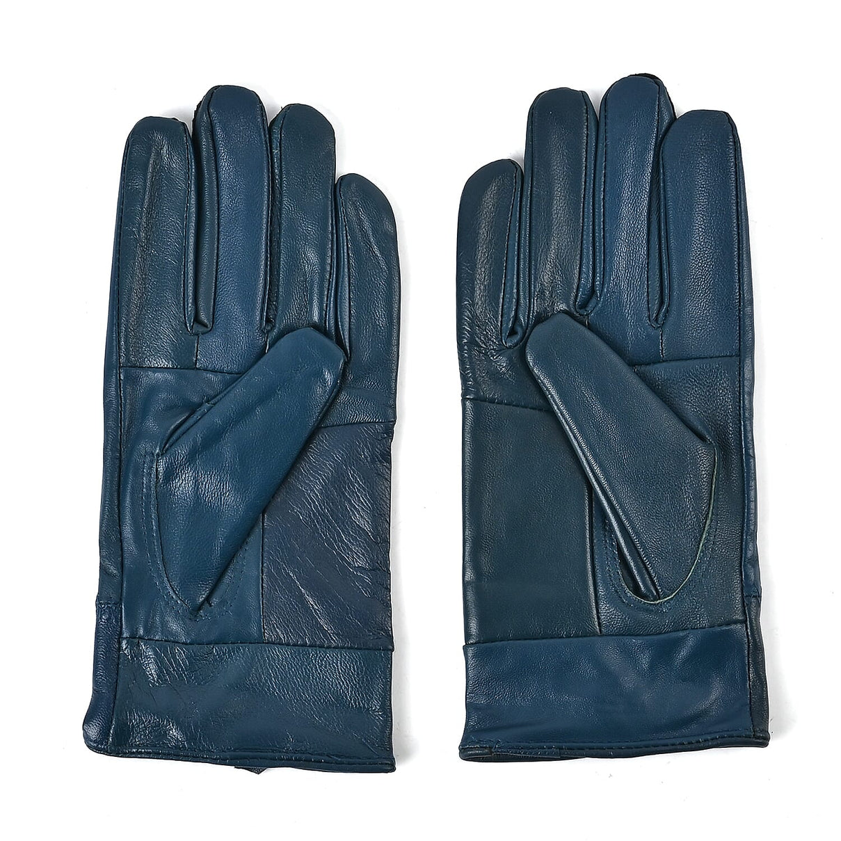 Luxurious 100% Leather &amp; Faux Fur Lining Gloves - Blue 7619588 2