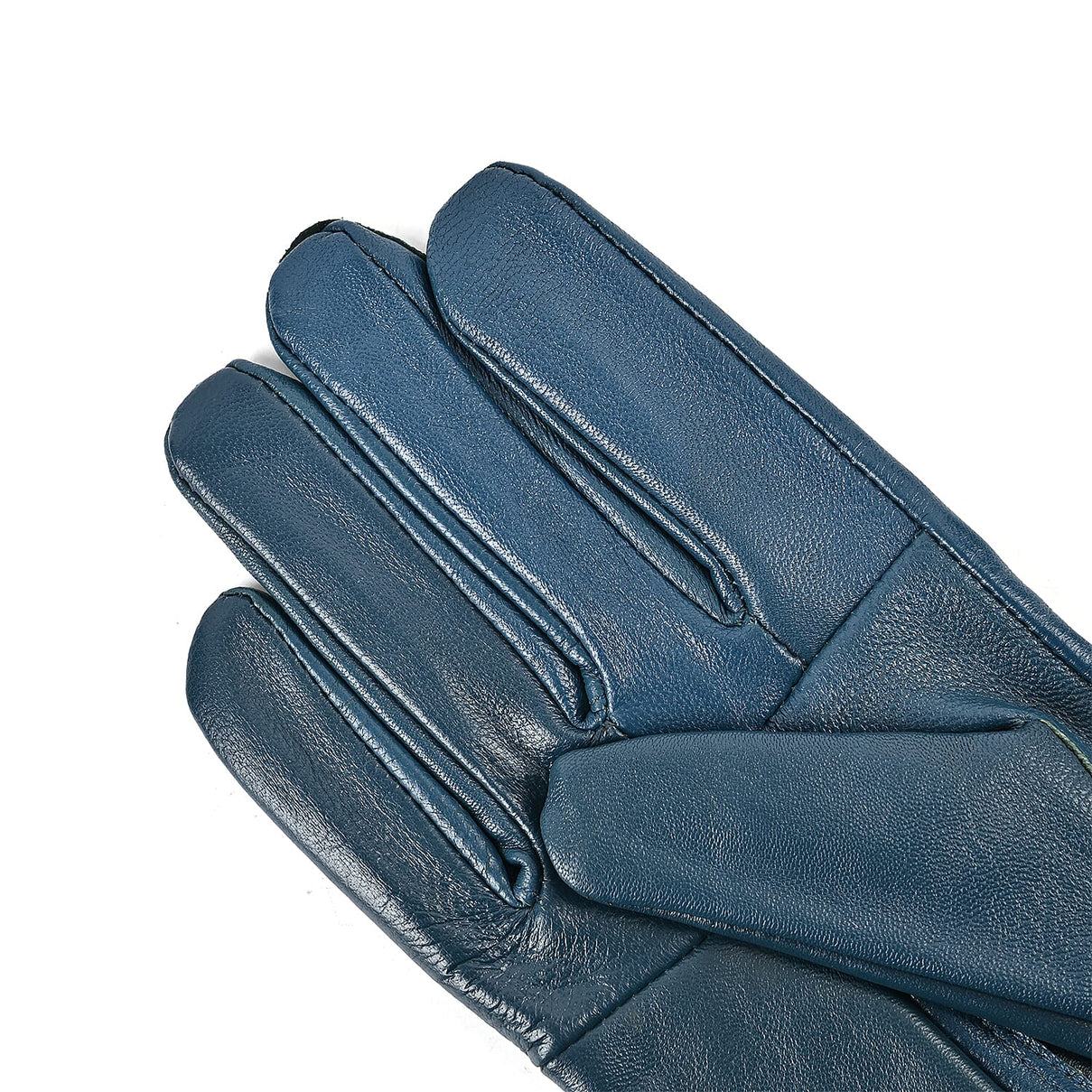 Luxurious 100% Leather &amp; Faux Fur Lining Gloves - Blue 7619588 3