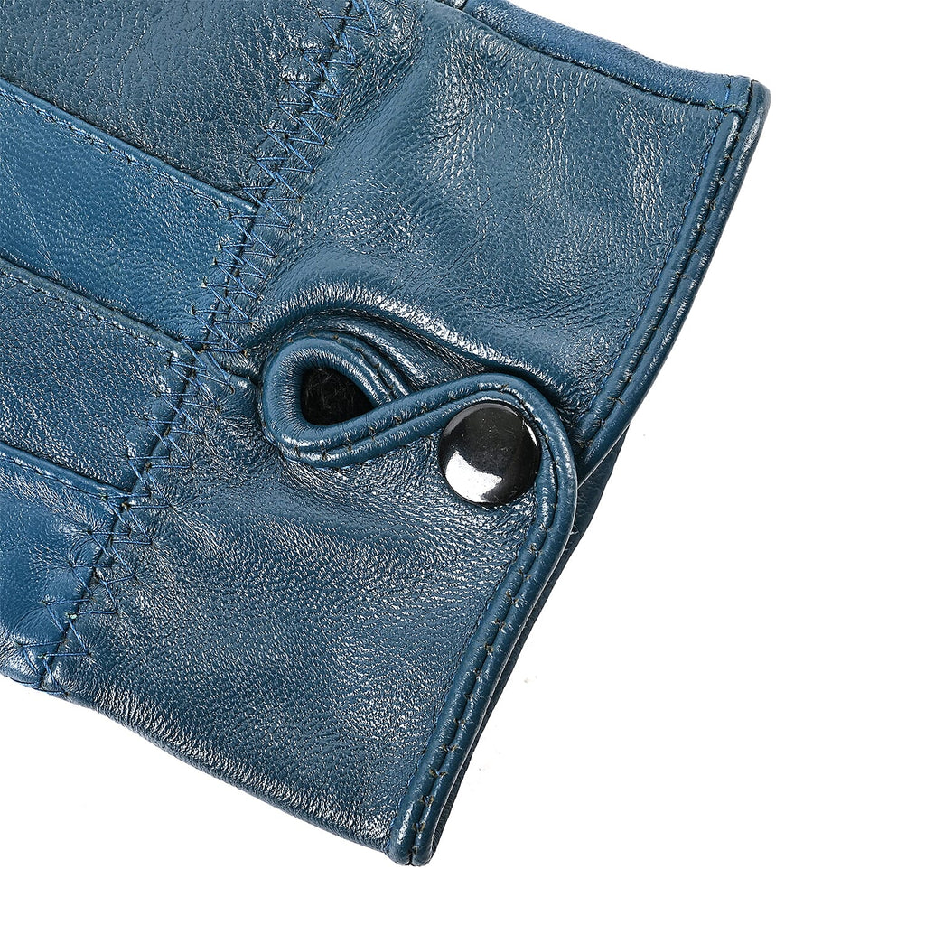 Luxurious 100% Leather & Faux Fur Lining Gloves - Blue