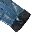 Luxurious 100% Leather & Faux Fur Lining Gloves - Blue