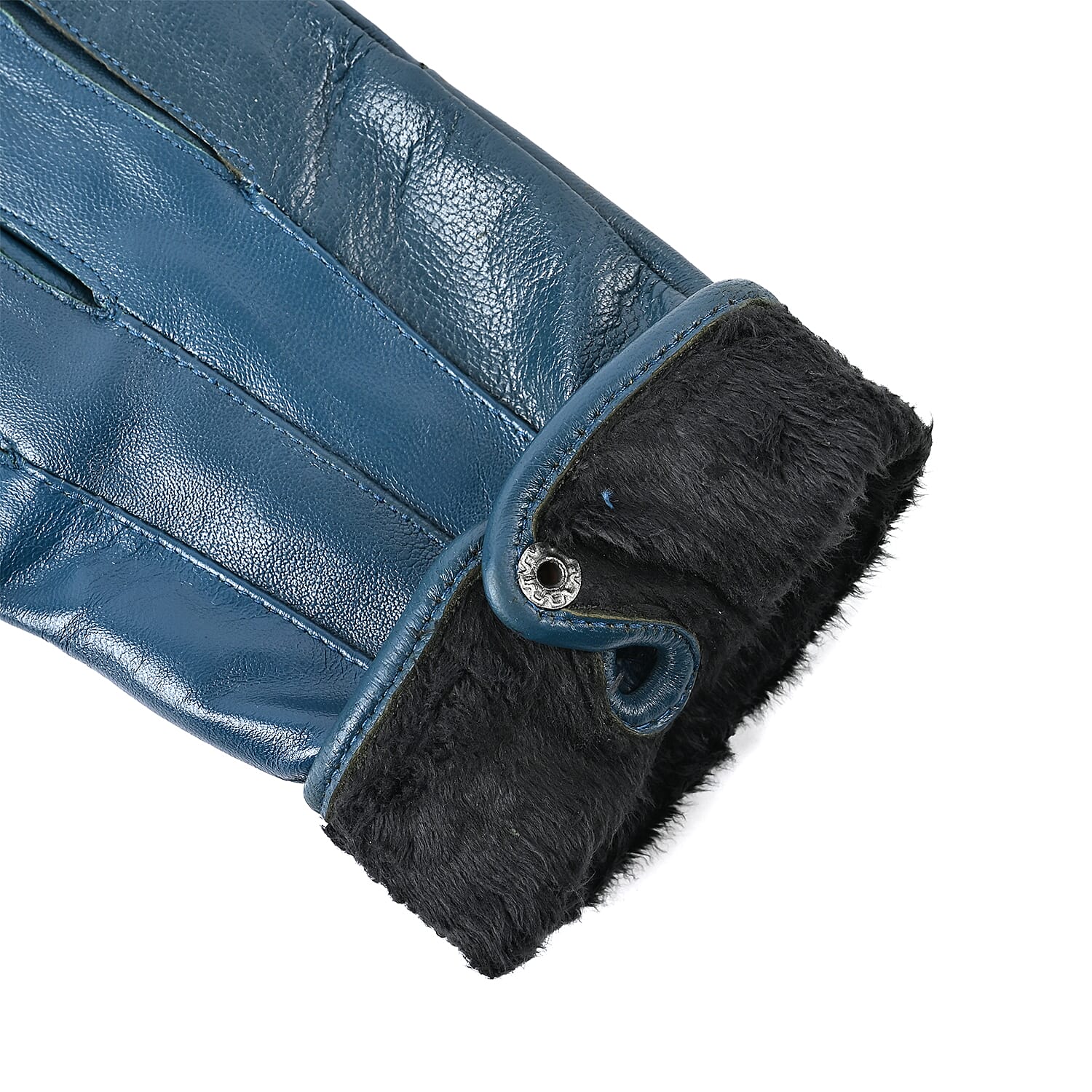 Luxurious 100% Leather &amp; Faux Fur Lining Gloves - Blue 7619588 5