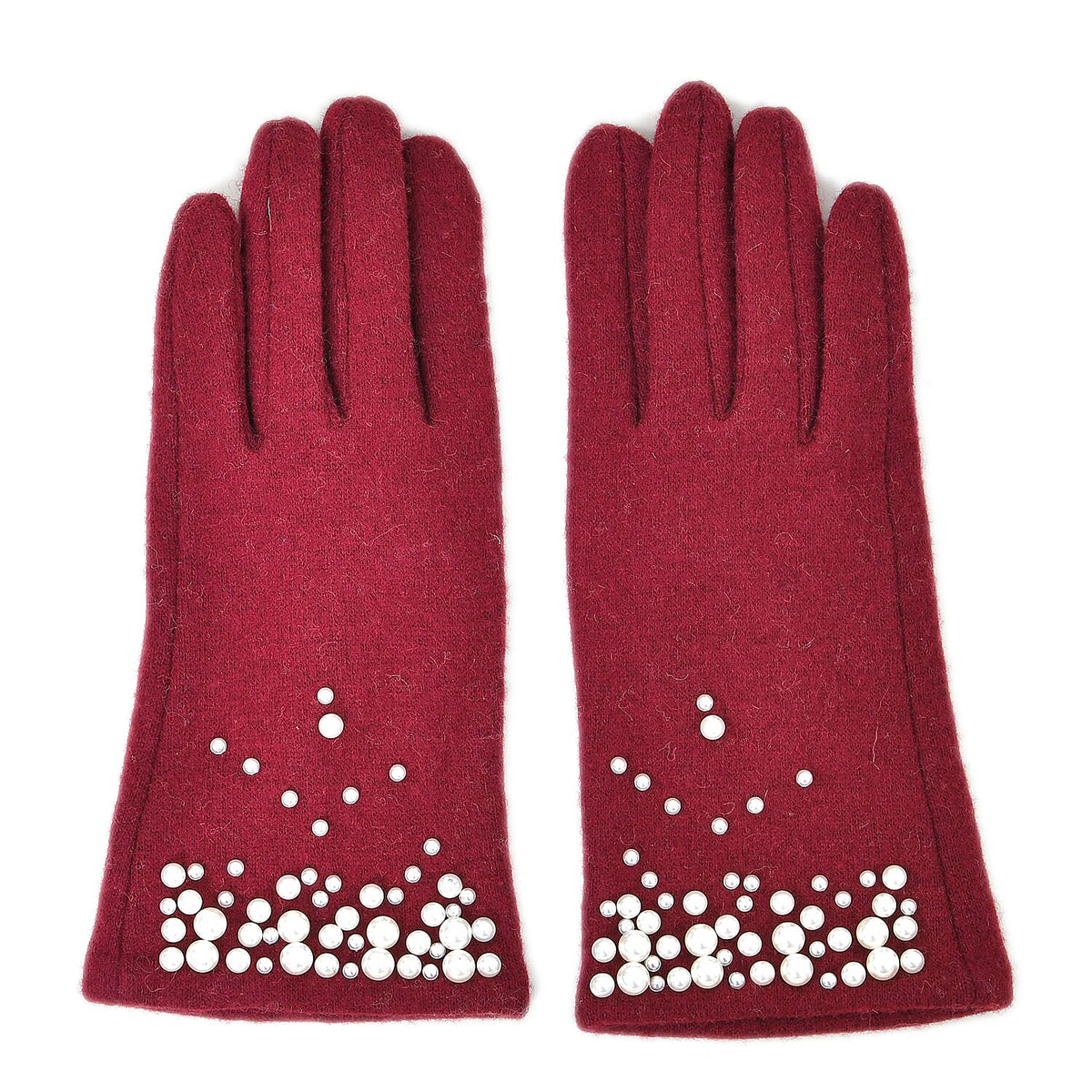 Winter Must-Have - Cashmere Touch Screen Beaded Gloves - Burgundy V32701534 0