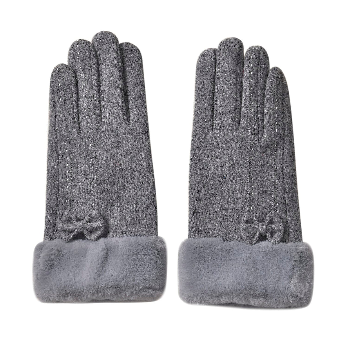 LUXURY GIFT MEGA OFFER- Cashmere Double Layer Gloves with Warm Fleece Interior and Faux Fur Trim (Touch Screen Usable) - Grey 7620954 0