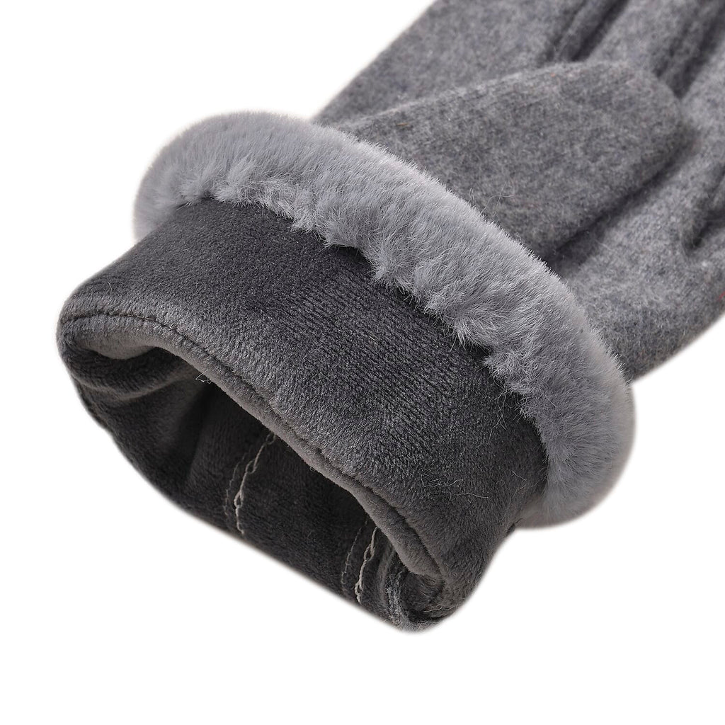 LUXURY GIFT MEGA OFFER- Cashmere Double Layer Gloves with Warm Fleece Interior & Faux Fur Trim (Touch Screen Usable) - Grey
