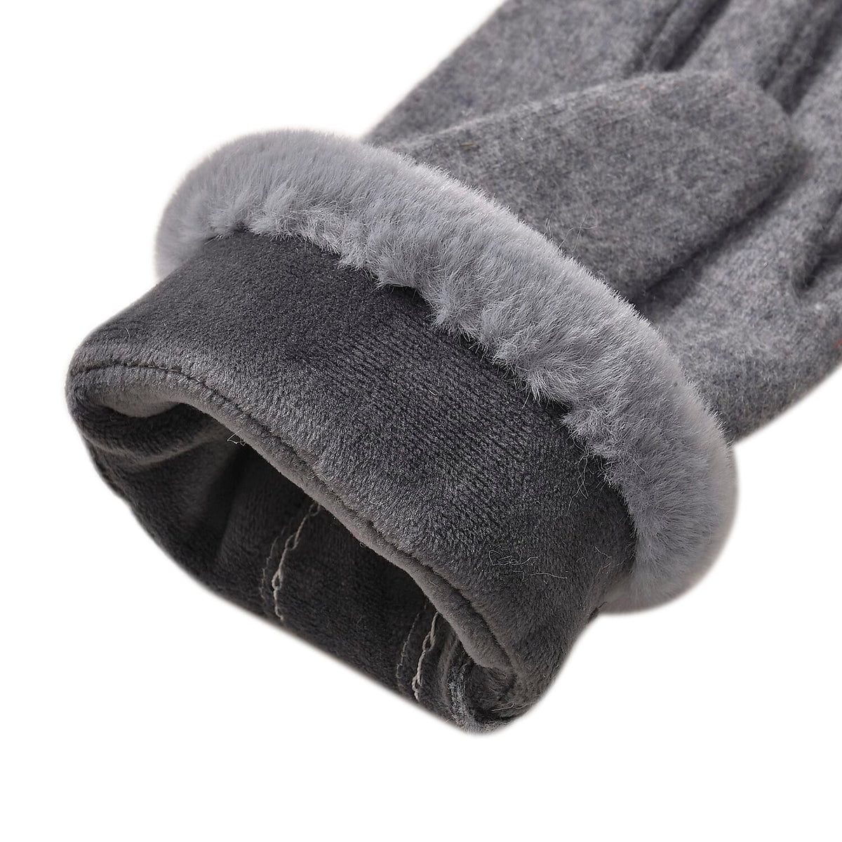 LUXURY GIFT MEGA OFFER- Cashmere Double Layer Gloves with Warm Fleece Interior and Faux Fur Trim (Touch Screen Usable) - Grey 7620954 7