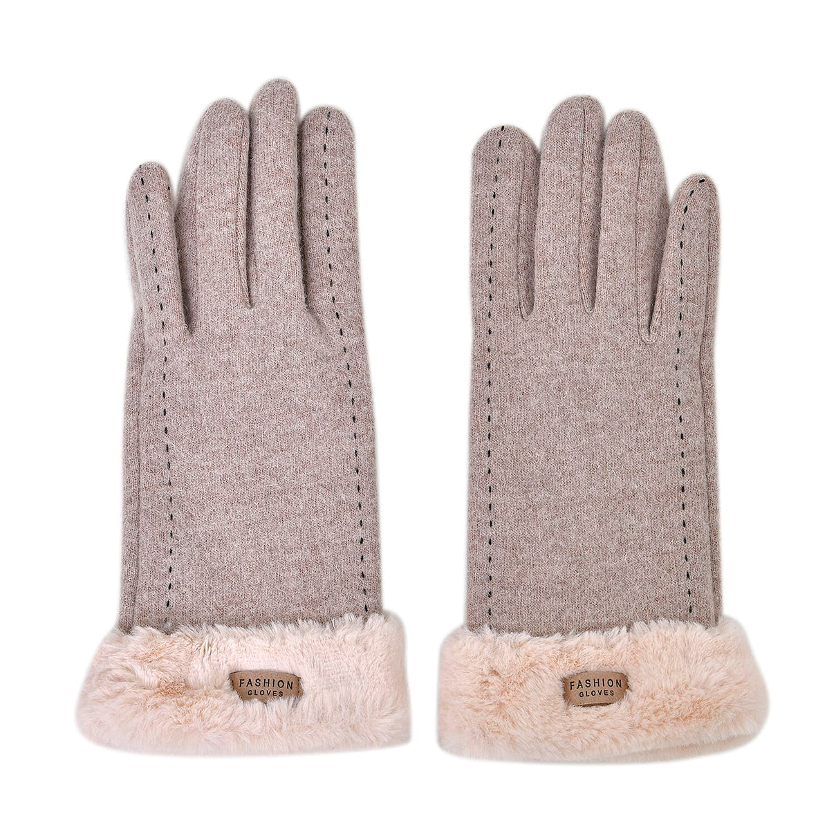 Cashmere Double Layer Gloves with Warm Fleece Interior &amp; Faux Fur Trim (Touch Screen Usable)- Beige 7621000 0