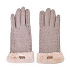 Cashmere Double Layer Gloves with Warm Fleece Interior & Faux Fur Trim (Touch Screen Usable)- Beige