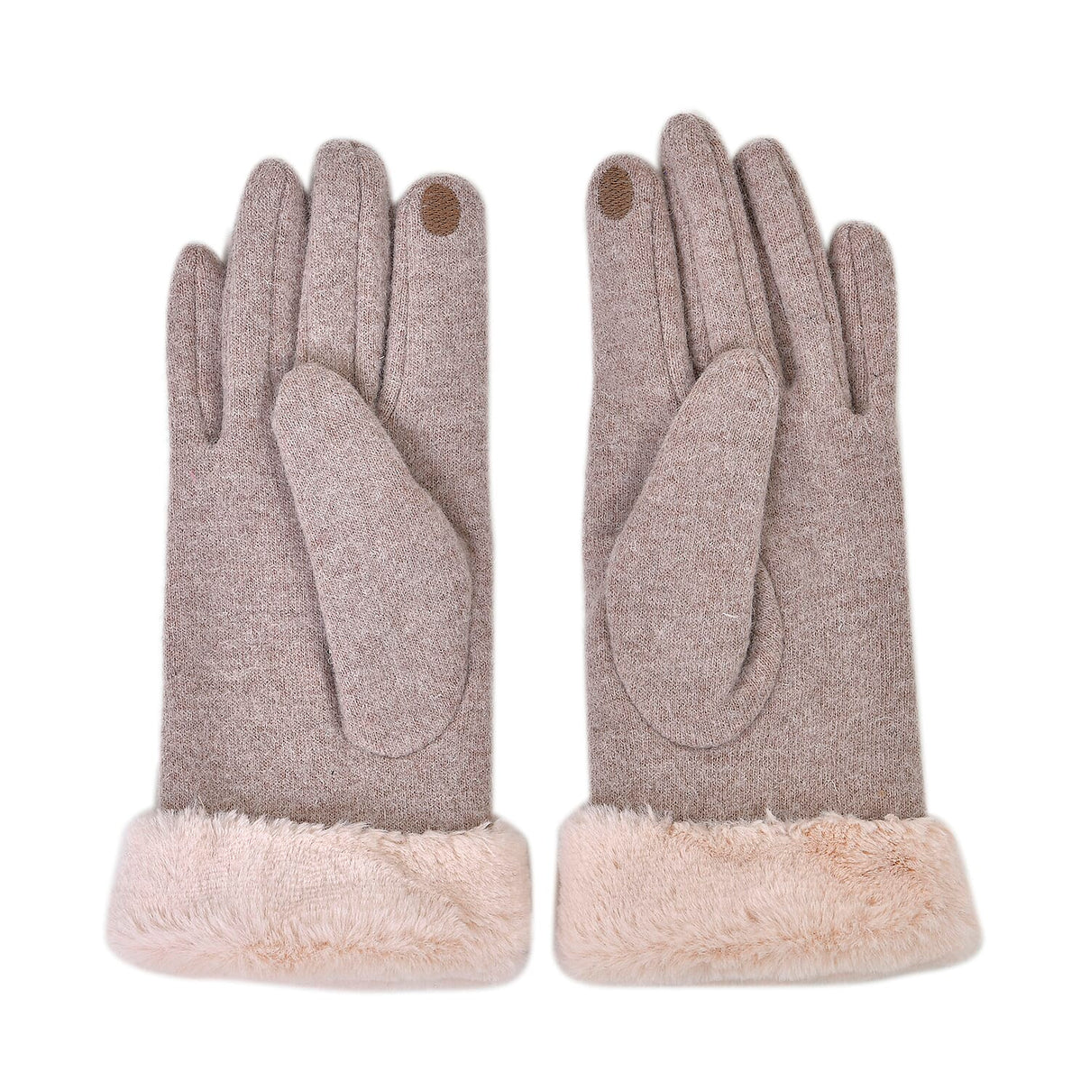Cashmere Double Layer Gloves with Warm Fleece Interior &amp; Faux Fur Trim (Touch Screen Usable)- Beige 7621000 4