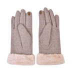 Cashmere Double Layer Gloves with Warm Fleece Interior & Faux Fur Trim (Touch Screen Usable)- Beige
