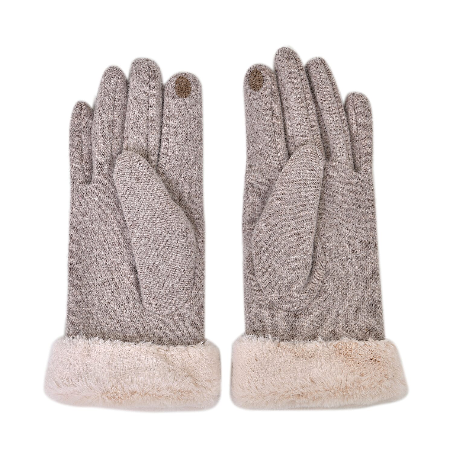 Cashmere Double Layer Gloves with Warm Fleece Interior &amp; Faux Fur Trim (Touch Screen Usable)- Beige 7621000 4
