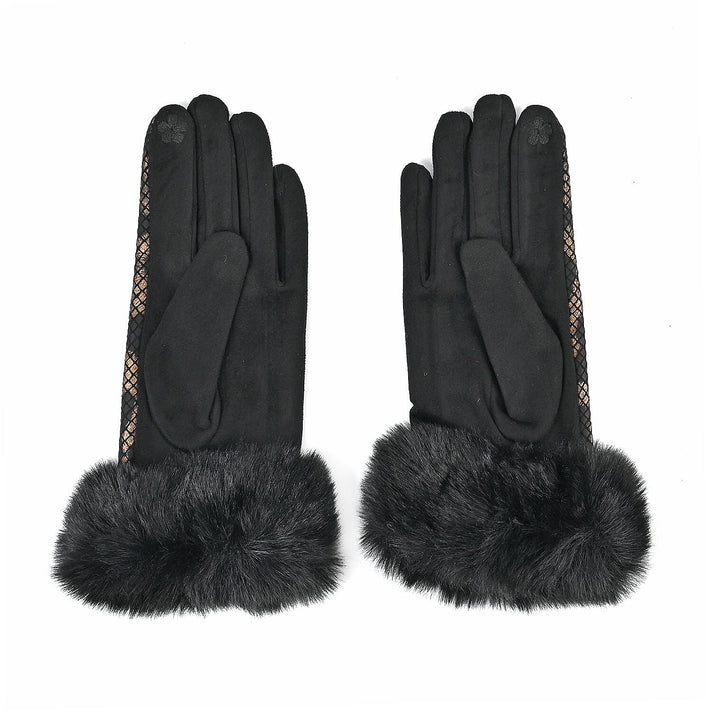 Snakeskin Pattern Gloves with Faux Fur Cuff 7592074 2